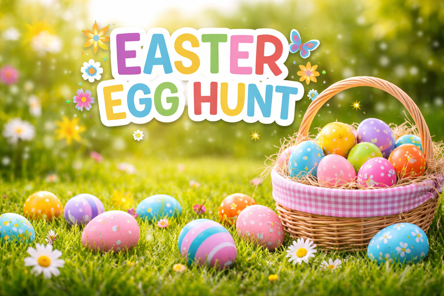 Image of grass and colorful easter eggs.